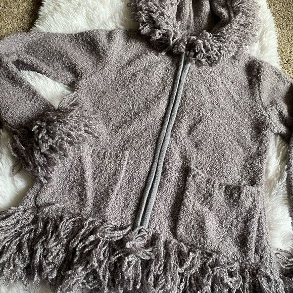 Halukoko Fringe Wool Blend Hooded Sweater Jacket Gray Size Small Zip Front - Picture 4 of 9